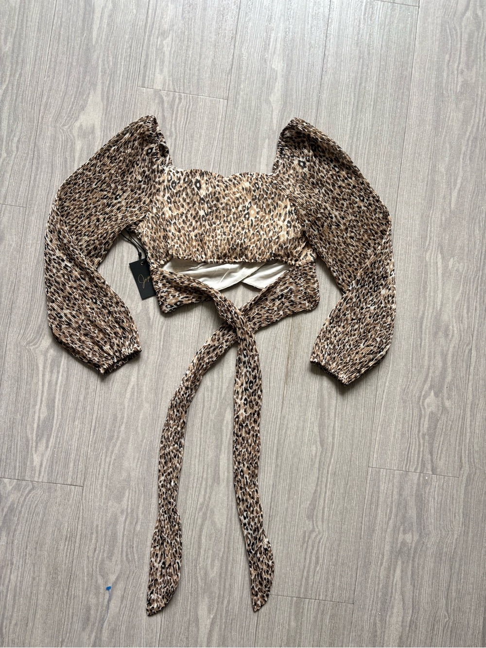 Leopard Print Wrap Crop Top - Brown